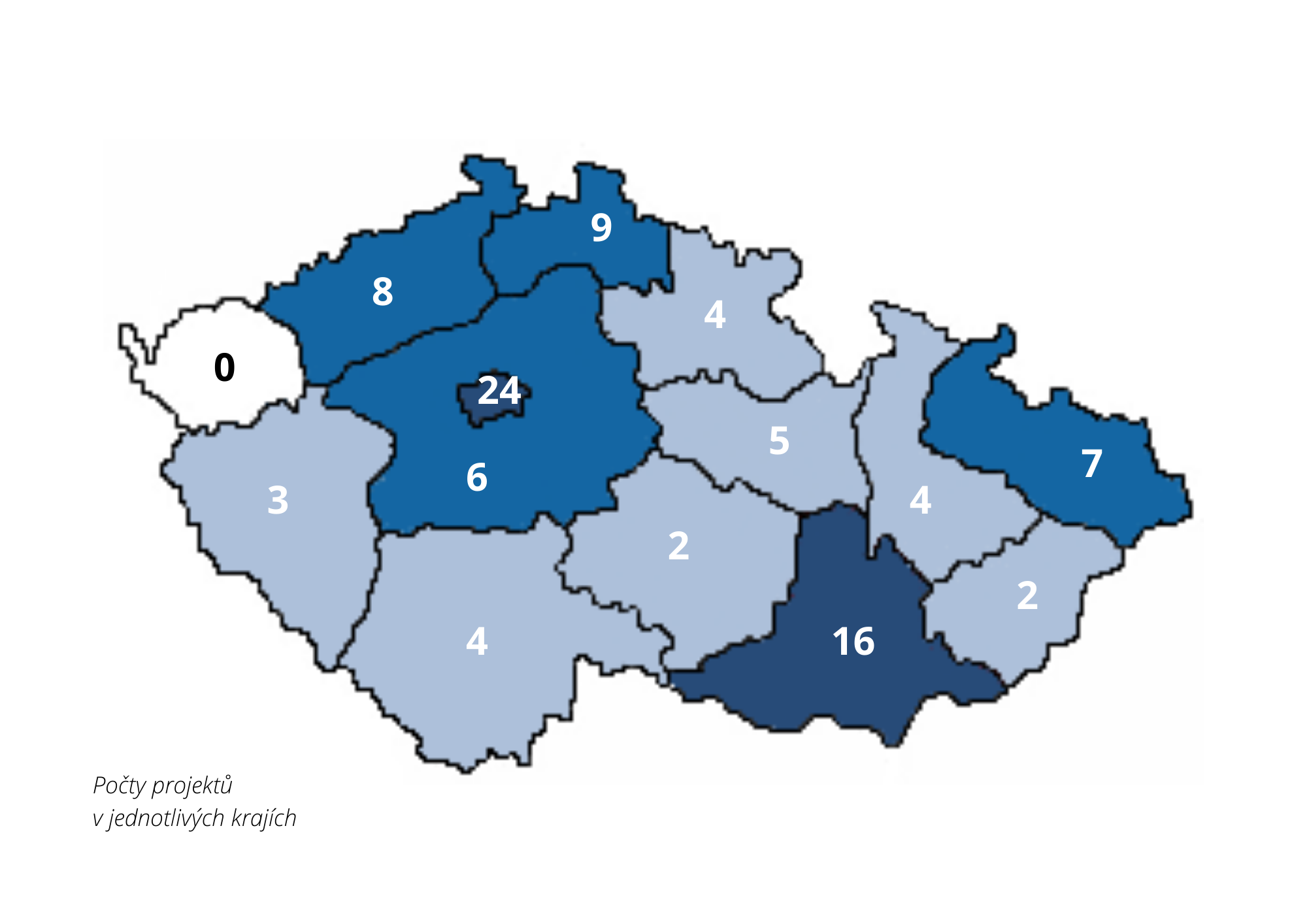 Počet projektů podle kraje