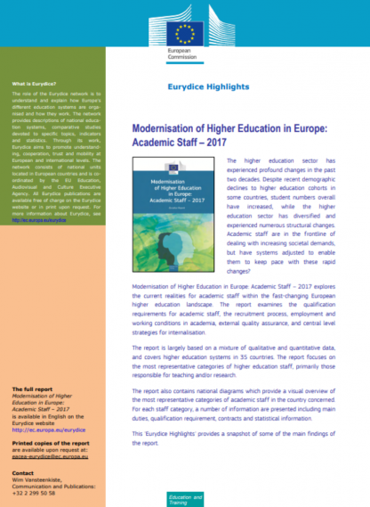 Obrázek Modernisation of Higher Education in Europe: Academic Staff – 2017 – Highlights
